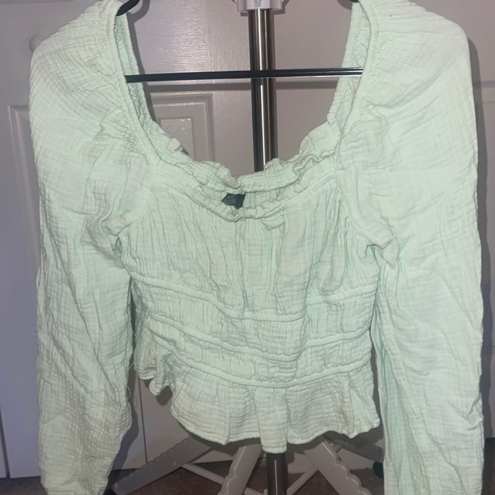 Light green off the shoulder top